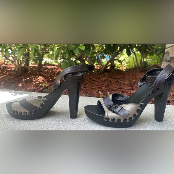 Nine West Oceanside Brown Leather Platform Sandals Size 9.5 Ankle Strap Vintage - Picture 4 of 6